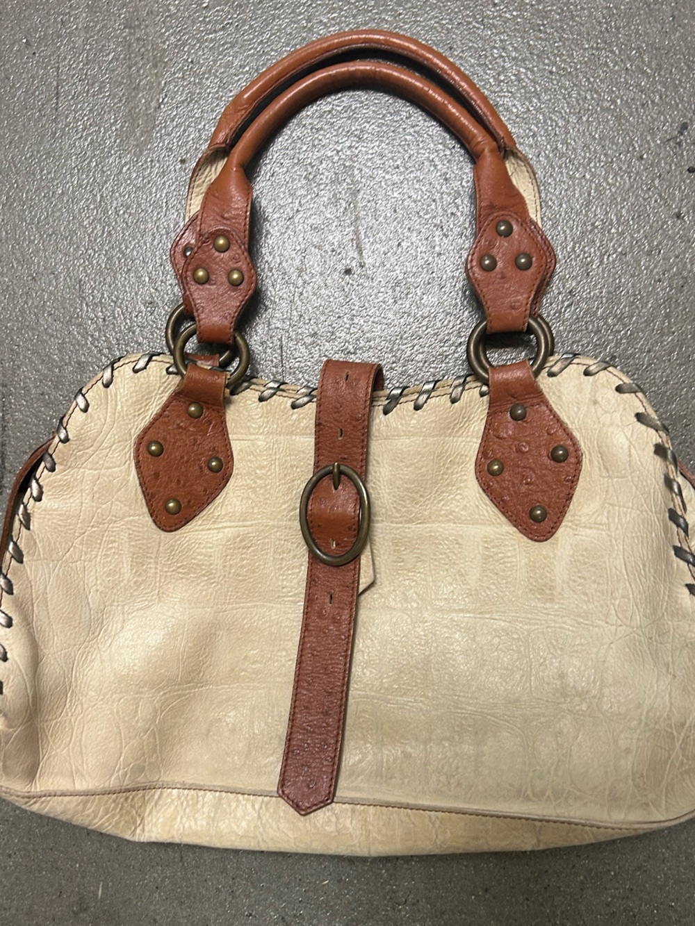 Genuine Leather Cream and Brown Women’s Shoulder Bag